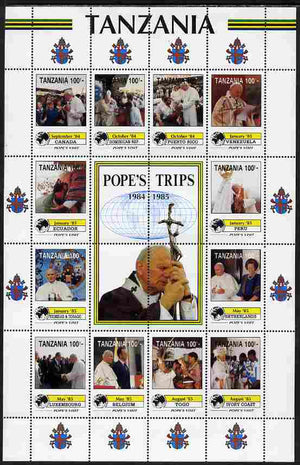 Tanzania 1992 Pope's Visits 1984-85 perf sheet of 16 containing 12 values plus 4 labels unmounted mint