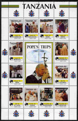 Tanzania 1992 Pope's Visits 1985-86 perf sheet of 16 containing 12 values plus 4 labels unmounted mint