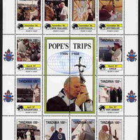 Tanzania 1992 Pope's Visits 1986-88 perf sheet of 16 containing 12 values plus 4 labels unmounted mint
