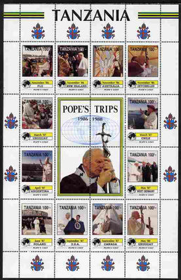 Tanzania 1992 Pope's Visits 1986-88 perf sheet of 16 containing 12 values plus 4 labels unmounted mint