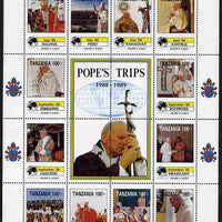 Tanzania 1992 Pope's Visits 1988-89 perf sheet of 16 containing 12 values plus 4 labels unmounted mint