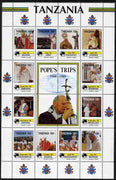 Tanzania 1992 Pope's Visits 1988-89 perf sheet of 16 containing 12 values plus 4 labels unmounted mint