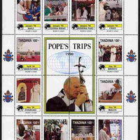 Tanzania 1992 Pope's Visits 1990 perf sheet of 16 containing 12 values plus 4 labels unmounted mint