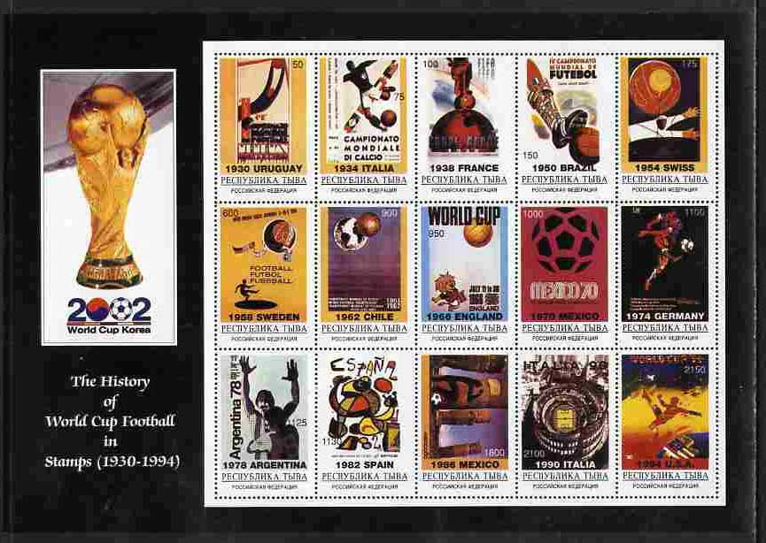 Touva 2002 Football World Cup - The History of the World Cup perf sheetlet containing 15 values unmounted mint . Note this item is privately produced and is offered purely on its thematic appeal, it has no postal validity