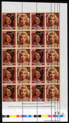 Easdale 2007 Marilyn Monroe £1.50 #3 proof block of 20 (10 se-tenant pair) showing several misplaced strikes of the perf comb unmounted mint