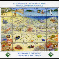 Palau 1990 Lagoon Life se-tenant sheetlet of 25 (Fish, Shells, Birds), unmounted mint SG 355a