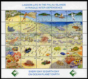 Palau 1990 Lagoon Life se-tenant sheetlet of 25 (Fish, Shells, Birds), unmounted mint SG 355a