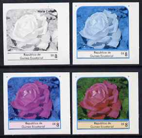 Equatorial Guinea 1976 Roses EK8 (Maria Callas) set of 4 imperf progressive proofs on ungummed paper comprising 1, 2, 3 and all 4 colours (as Mi 975)