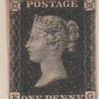 Great Britain 1840 QV 1d black 'KG' two good margins, sl cut top & bottom otherwise fine mounted mint, cat £12,500