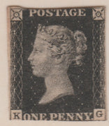 Great Britain 1840 QV 1d black 'KG' two good margins, sl cut top & bottom otherwise fine mounted mint, cat £12,500