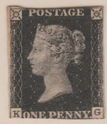 Great Britain 1840 QV 1d black 'KG' two good margins, sl cut top & bottom otherwise fine mounted mint, cat £12,500