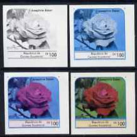 Equatorial Guinea 1976 Roses EK100 (Josephine Baker) set of 4 imperf progressive proofs on ungummed paper comprising 1, 2, 3 and all 4 colours (as Mi 979)