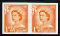 New Zealand 1955-59 QEII 1d orange (large numeral) IMPERF horiz pair on wmk'd gummed paper unmounted mint, SG 745var