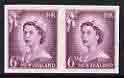 New Zealand 1955-59 QEII 6d purple (large numeral) IMPERF horiz pair on wmk'd gummed paper unmounted mint, rare thus, as SG750