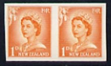 New Zealand 1955-59 QEII 1d orange (large numeral) IMPERF horiz pair on thin card, rare thus, as SG745