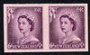 New Zealand 1953-59 QEII 6d purple IMPERF horiz pair on thin card, rare thus, as SG729
