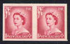 New Zealand 1953-59 QEII 8d carmine IMPERF horiz pair on thin card, rare thus, as SG730