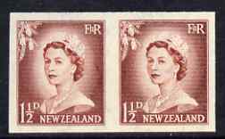 New Zealand 1955-59 QEII 1.5d brown-lake (large numeral) IMPERF horiz pair on wmk'd gummed paper unmounted mint, SG 746var