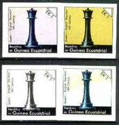 Equatorial Guinea 1976 Chessmen EK1 (Staunton Queen) set of 4 imperf progressive proofs on ungummed paper comprising 1, 2, 3 and all 4 colours (as Mi 956)