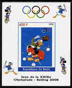 Benin 2008 Beijing Olympics - Disney Characters - American Football imperf individual deluxe sheet unmounted mint. Note this item is privately produced and is offered purely on its thematic appeal