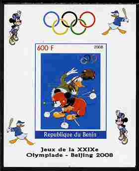 Benin 2008 Beijing Olympics - Disney Characters - American Football imperf individual deluxe sheet unmounted mint. Note this item is privately produced and is offered purely on its thematic appeal