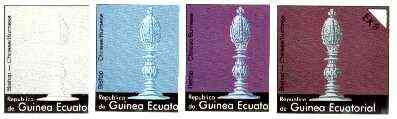 Equatorial Guinea 1976 Chessmen EK8 (Chinese/Burmese Bishop) set of 4 imperf progressive proofs on ungummed paper comprising 1, 2, 3 and all 4 colours (as Mi 959)
