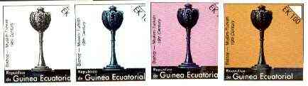 Equatorial Guinea 1976 Chessmen EK100 (Turkish 19th cent Bishop) set of 4 imperf progressive proofs on ungummed paper comprising 1, 2, 3 and all 4 colours (as Mi 963)