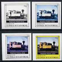 Equatorial Guinea 1977 Locomotives EK1 (Java Factory loco) set of 4 imperf progressive proofs on ungummed paper comprising 1, 2, 3 and all 4 colours (as Mi 1145)