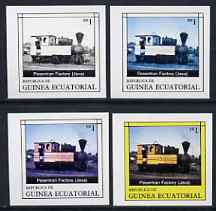 Equatorial Guinea 1977 Locomotives EK1 (Java Factory loco) set of 4 imperf progressive proofs on ungummed paper comprising 1, 2, 3 and all 4 colours (as Mi 1145)