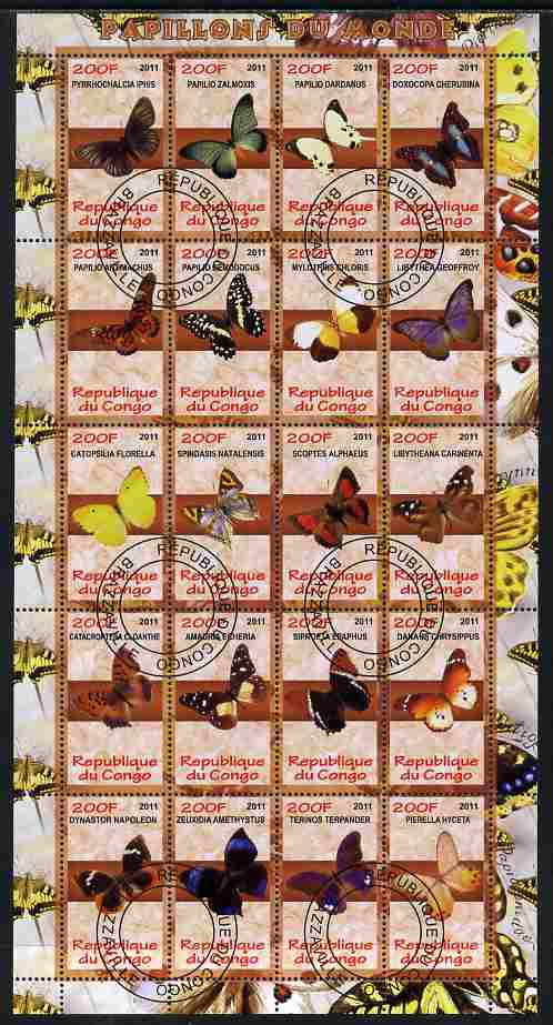 Congo 2011 Butterflies of the World #2 perf sheetlet containing 20 values fine cto used