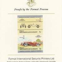 St Vincent - Bequia 1984 Cars #2 (Leaders of the World) 5c (1932 Fiat Balilla) imperf se-tenant pair mounted on Format International proof card