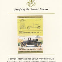 St Vincent - Bequia 1985 Cars #3 (Leaders of the World) $1.25 (Hudson Super Six) imperf se-tenant pair mounted on Format International proof card