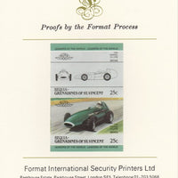 St Vincent - Bequia 1985 Cars #3 (Leaders of the World) 25c (1958 Vanwall 2.5 Litre) imperf se-tenant pair mounted on Format International proof card