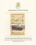 St Vincent - Bequia 1985 Cars #3 (Leaders of the World) 50c (1924 Lanchester) imperf se-tenant pair mounted on Format International proof card