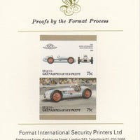 St Vincent - Bequia 1986 Cars #6 (Leaders of the World) 75c (1948 Moore-Offenhauser Special) imperf se-tenant pair mounted on Format International proof card