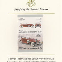 St Vincent - Bequia 1987 Cars #7 (Leaders of the World) $1.75 (1933 Stutz DV32 Phaeton) imperf se-tenant pair mounted on Format International proof card