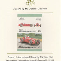 St Vincent - Bequia 1987 Cars #7 (Leaders of the World) 20c (1939 Maserati,8 CTF) imperf se-tenant pair mounted on Format International proof card