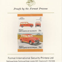 St Vincent - Bequia 1987 Cars #7 (Leaders of the World) 35c (1948 Ford Station Wagon) imperf se-tenant pair mounted on Format International proof card