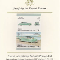 St Vincent - Bequia 1987 Cars #7 (Leaders of the World) 5c (1952 Hudson Hornet) imperf se-tenant pair mounted on Format International proof card