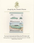 St Vincent - Bequia 1987 Cars #7 (Leaders of the World) 5c (1952 Hudson Hornet) imperf se-tenant pair mounted on Format International proof card