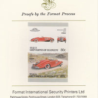 St Vincent - Bequia 1987 Cars #7 (Leaders of the World) 80c (1936 Mercedes Benz) imperf se-tenant pair mounted on Format International proof card