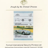 St Vincent - Union Island 1986 Cars #4 (Leaders of the World) 75c (1954 Porsche) imperf se-tenant pair mounted on Format International proof card