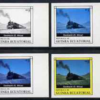 Equatorial Guinea 1977 Locomotives EK3 (S African Dordrecht) set of 4 imperf progressive proofs on ungummed paper comprising 1, 2, 3 and all 4 colours (as Mi 1146)
