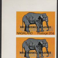 Nagaland 1970 European Conservation Year overprint INVERTED on corner pair of 20c Elephant, - one with 1790 error, unmounted mint