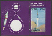 Nagaland 1969 The Moon programme 1ch25 m/sheet perf on two sides only (horiz perfs omitted) AND with 'Earth' omitted, a nice double variety unmounted mint