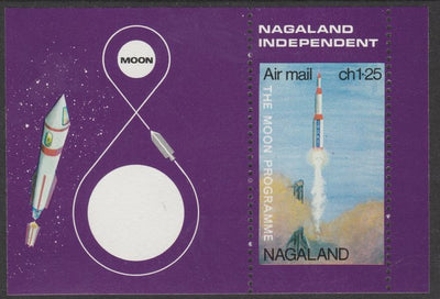 Nagaland 1969 The Moon programme 1ch25 m/sheet perf on two sides only (horiz perfs omitted) AND with 'Earth' omitted, a nice double variety unmounted mint