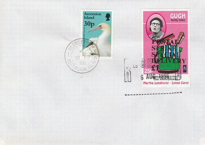 Great Britain 1996 Postal Strike cover to Ascension bearing Gugh 25p (Great Britain local) opt'd 'Postal Strike Special Delivery £1' cancelled 6 Aug plus Ascension 25p Red-footed Booby cancelled 12 Aug