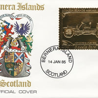 Bernera 1985 Classic Cars - 1902 Mercedes £12 value perforated & embossed in 22 carat gold foil on special cover with first day cancel