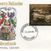 Bernera 1985 Classic Cars - 1903 De Dion Bouton £12 value perforated & embossed in 22 carat gold foil on special cover with first day cancel