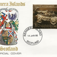 Bernera 1985 Classic Cars - 1903 De Dion Bouton £12 value perforated & embossed in 22 carat gold foil on special cover with first day cancel